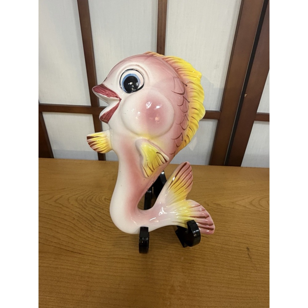VTG MCM Lefton Pink Fish Ceramic Wall Hanging Bathroom Decor Japan